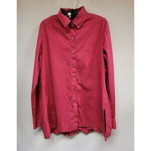 Staples USA Womens Button Up Shirt Tunic Top Large Red Long Sleeve Casual Blouse